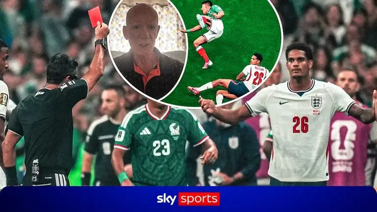 英格兰后卫贾雷尔·夸萨因在世界杯16强战中对墨西哥的红牌被禁赛两场